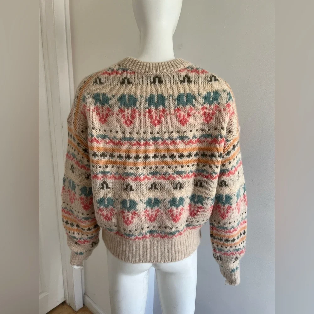 $425 CLOSED Alpaca Wool Jacquard Fair Isle Sweater Multicolor Ivory Size XS
